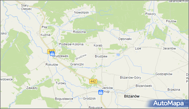 mapa Brudzew gmina Blizanów, Brudzew gmina Blizanów na mapie Targeo