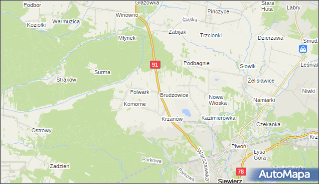 mapa Brudzowice, Brudzowice na mapie Targeo