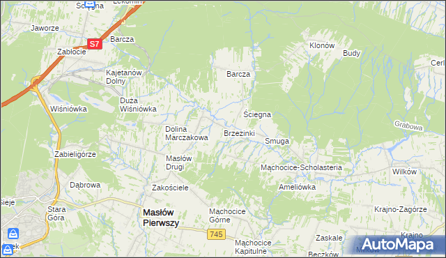 mapa Brzezinki gmina Masłów, Brzezinki gmina Masłów na mapie Targeo
