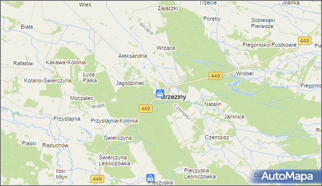 mapa Brzeziny powiat kaliski, Brzeziny powiat kaliski na mapie Targeo