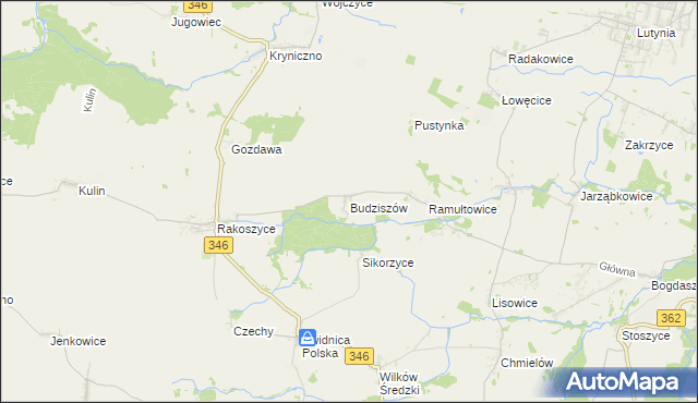 mapa Budziszów gmina Kostomłoty, Budziszów gmina Kostomłoty na mapie Targeo