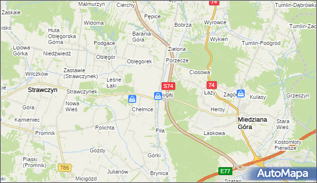 mapa Bugaj gmina Strawczyn, Bugaj gmina Strawczyn na mapie Targeo