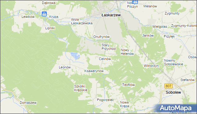 mapa Celinów gmina Łaskarzew, Celinów gmina Łaskarzew na mapie Targeo