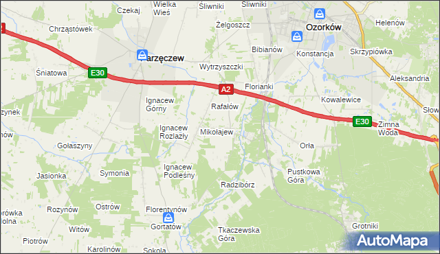 mapa Chociszew gmina Parzęczew, Chociszew gmina Parzęczew na mapie Targeo