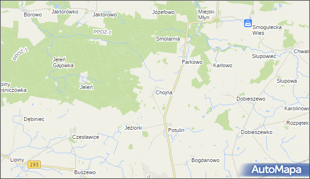 mapa Chojna gmina Gołańcz, Chojna gmina Gołańcz na mapie Targeo