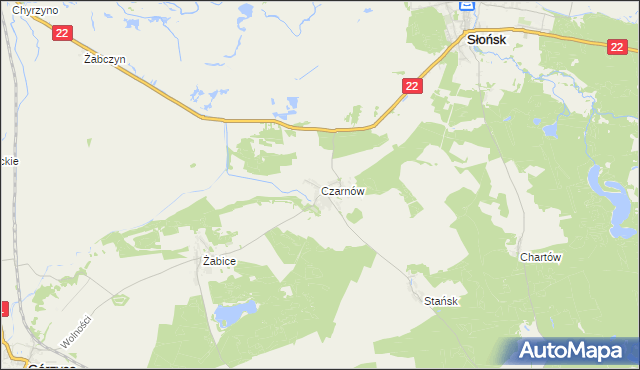 mapa Czarnów gmina Górzyca, Czarnów gmina Górzyca na mapie Targeo