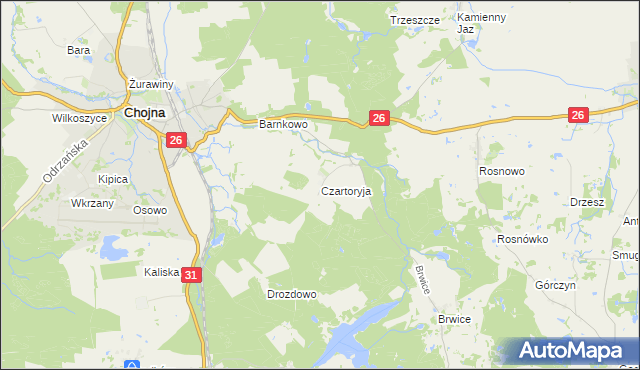 mapa Czartoryja gmina Chojna, Czartoryja gmina Chojna na mapie Targeo