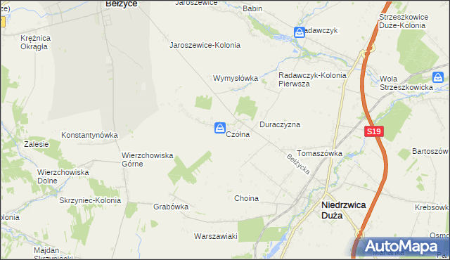 mapa Czółna gmina Niedrzwica Duża, Czółna gmina Niedrzwica Duża na mapie Targeo