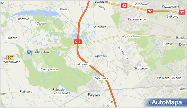 mapa Dąbrowa gmina Dopiewo, Dąbrowa gmina Dopiewo na mapie Targeo