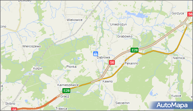 mapa Dąbrowa gmina Sianów, Dąbrowa gmina Sianów na mapie Targeo