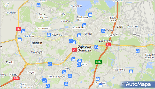 mapa Dąbrowa Górnicza, Dąbrowa Górnicza na mapie Targeo