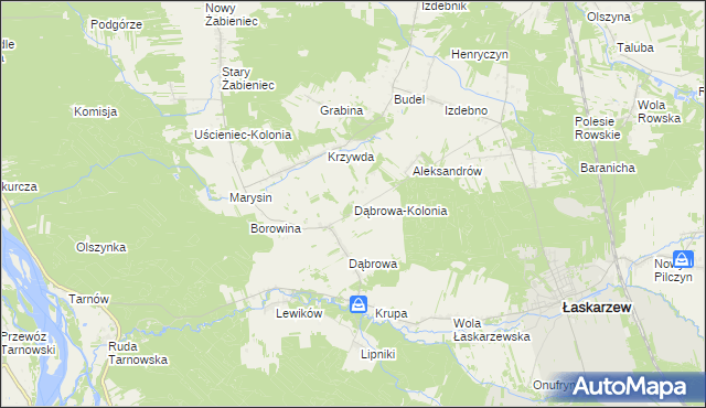 mapa Dąbrowa-Kolonia gmina Łaskarzew, Dąbrowa-Kolonia gmina Łaskarzew na mapie Targeo