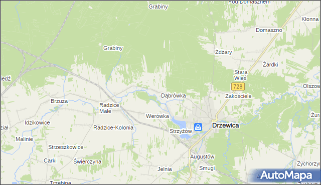 mapa Dąbrówka gmina Drzewica, Dąbrówka gmina Drzewica na mapie Targeo