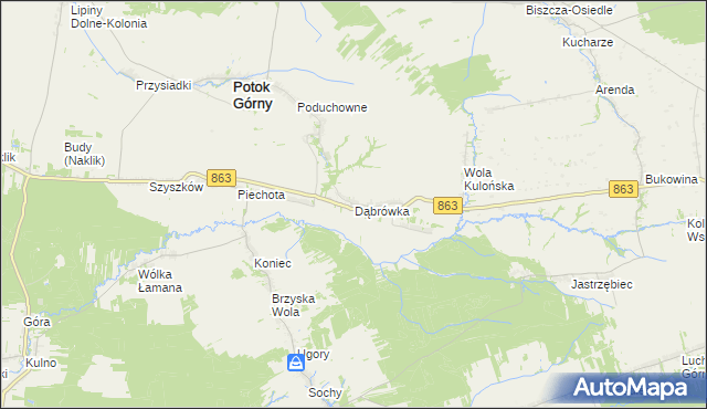 mapa Dąbrówka gmina Potok Górny, Dąbrówka gmina Potok Górny na mapie Targeo