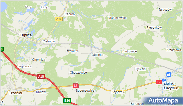 mapa Dębinka gmina Trzebiel, Dębinka gmina Trzebiel na mapie Targeo