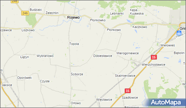 mapa Dobiesławice gmina Rojewo, Dobiesławice gmina Rojewo na mapie Targeo