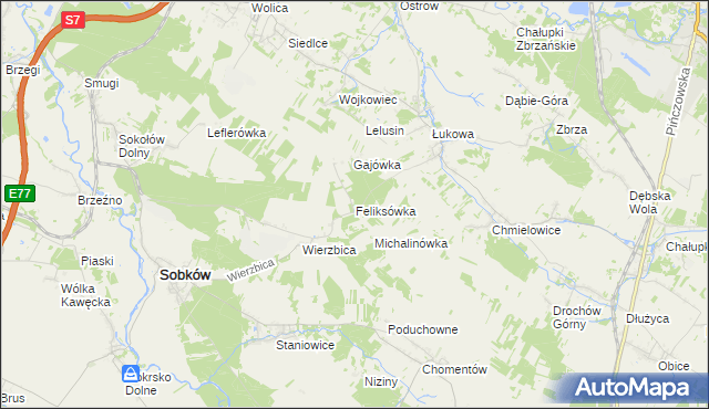 mapa Feliksówka gmina Sobków, Feliksówka gmina Sobków na mapie Targeo