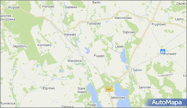 mapa Fiugajki gmina Dąbrówno, Fiugajki gmina Dąbrówno na mapie Targeo