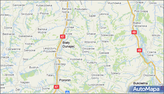 mapa Gliczarów Dolny, Gliczarów Dolny na mapie Targeo