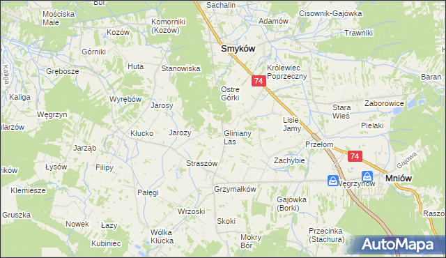 mapa Gliniany Las, Gliniany Las na mapie Targeo