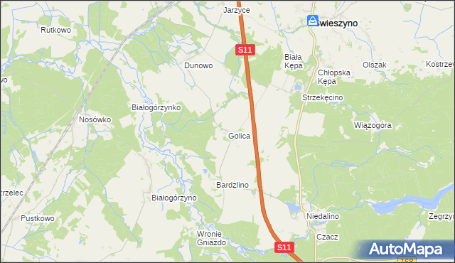 mapa Golica gmina Świeszyno, Golica gmina Świeszyno na mapie Targeo