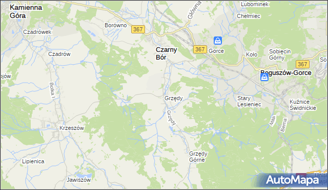 mapa Grzędy gmina Czarny Bór, Grzędy gmina Czarny Bór na mapie Targeo