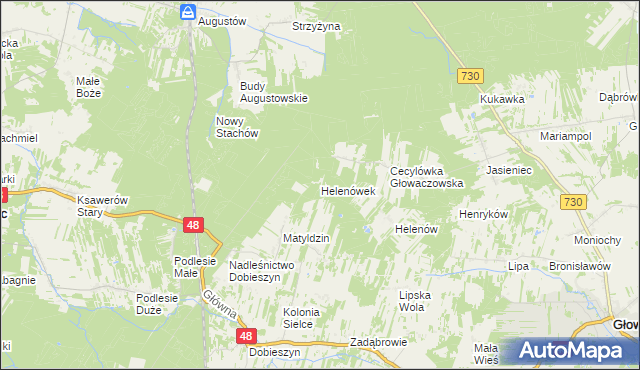 mapa Helenówek gmina Głowaczów, Helenówek gmina Głowaczów na mapie Targeo