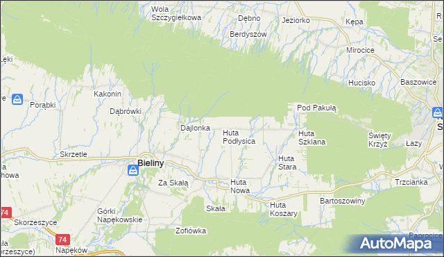 mapa Huta Podłysica, Huta Podłysica na mapie Targeo