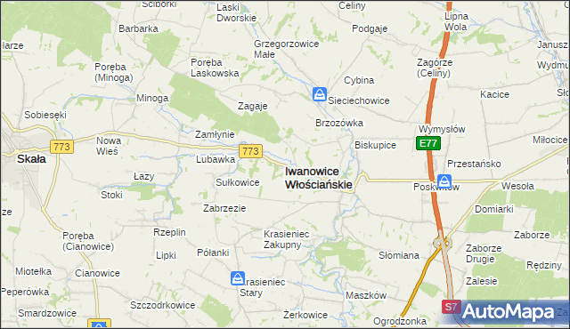 mapa Iwanowice Włościańskie, Iwanowice Włościańskie na mapie Targeo