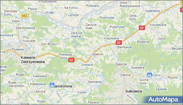 mapa Izdebnik gmina Lanckorona, Izdebnik gmina Lanckorona na mapie Targeo