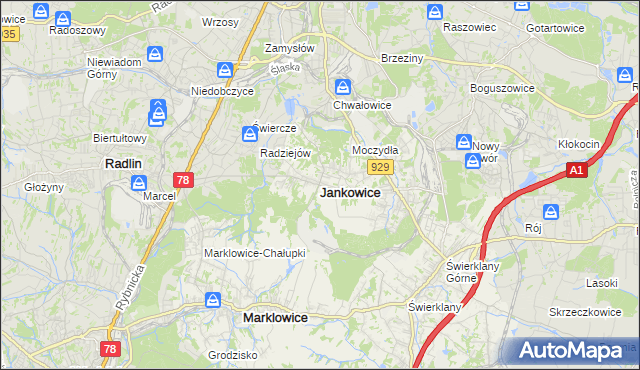 mapa Jankowice gmina Świerklany, Jankowice gmina Świerklany na mapie Targeo