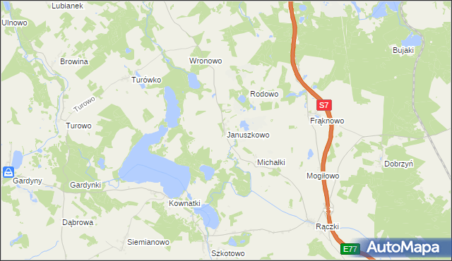 mapa Januszkowo gmina Kozłowo, Januszkowo gmina Kozłowo na mapie Targeo