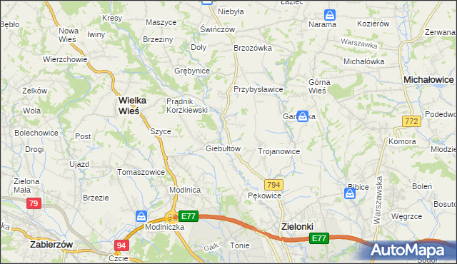 mapa Januszowice gmina Zielonki, Januszowice gmina Zielonki na mapie Targeo