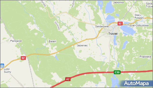 mapa Jasieniec gmina Trzciel, Jasieniec gmina Trzciel na mapie Targeo