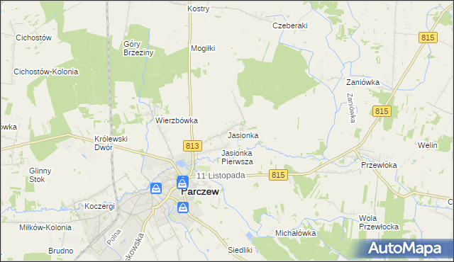 mapa Jasionka gmina Parczew, Jasionka gmina Parczew na mapie Targeo