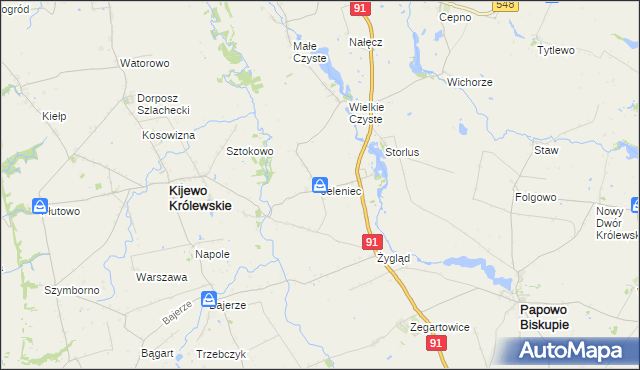 mapa Jeleniec gmina Papowo Biskupie, Jeleniec gmina Papowo Biskupie na mapie Targeo