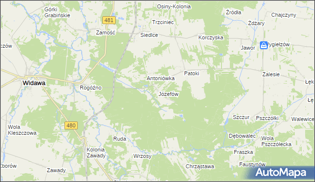 mapa Józefów gmina Widawa, Józefów gmina Widawa na mapie Targeo