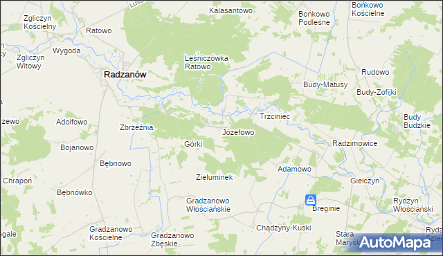 mapa Józefowo gmina Radzanów, Józefowo gmina Radzanów na mapie Targeo