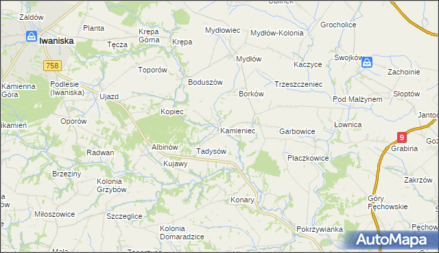 mapa Kamieniec gmina Iwaniska, Kamieniec gmina Iwaniska na mapie Targeo