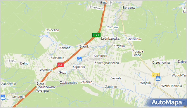 mapa Kamionki gmina Łączna, Kamionki gmina Łączna na mapie Targeo