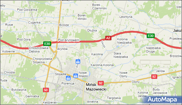 mapa Karolina gmina Mińsk Mazowiecki, Karolina gmina Mińsk Mazowiecki na mapie Targeo