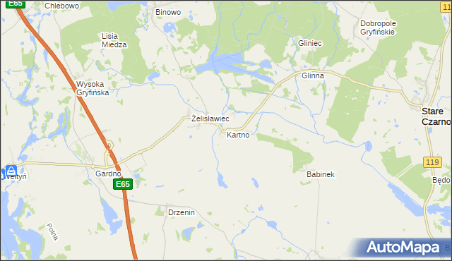 mapa Kartno gmina Stare Czarnowo, Kartno gmina Stare Czarnowo na mapie Targeo