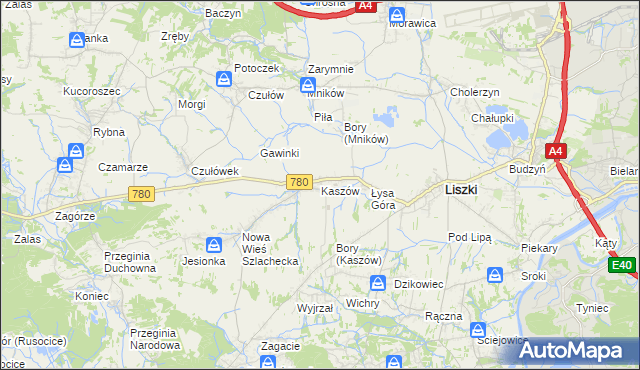 mapa Kaszów gmina Liszki, Kaszów gmina Liszki na mapie Targeo