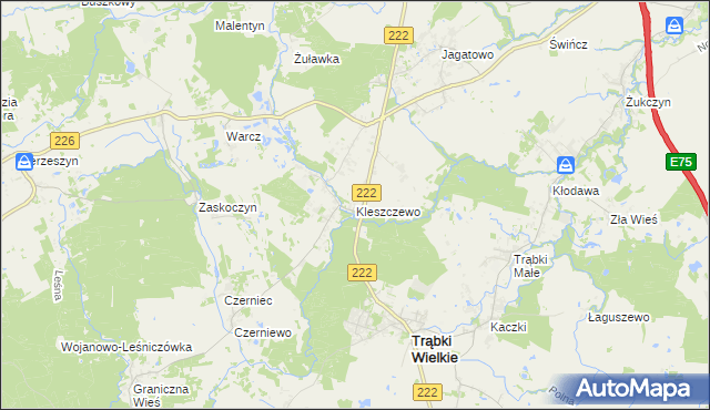 mapa Kleszczewo gmina Trąbki Wielkie, Kleszczewo gmina Trąbki Wielkie na mapie Targeo