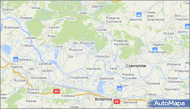 mapa Kłokoczyn gmina Czernichów, Kłokoczyn gmina Czernichów na mapie Targeo