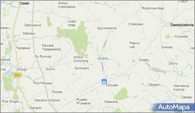 mapa Kłuśno, Kłuśno na mapie Targeo