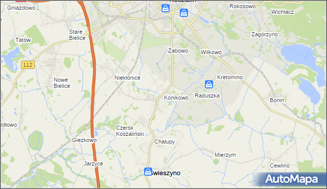 mapa Konikowo gmina Świeszyno, Konikowo gmina Świeszyno na mapie Targeo