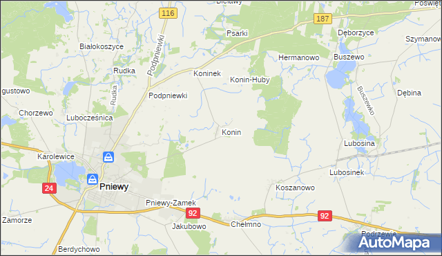 mapa Konin gmina Pniewy, Konin gmina Pniewy na mapie Targeo