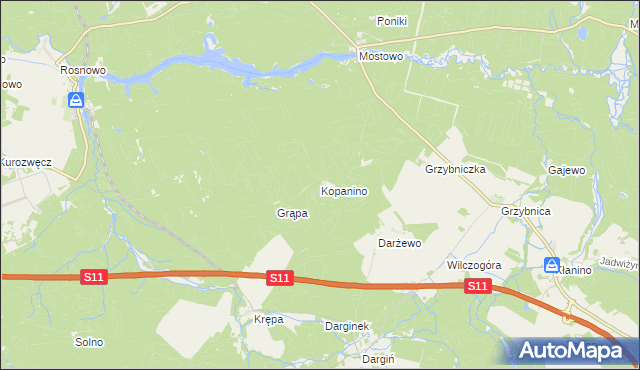 mapa Kopanino gmina Manowo, Kopanino gmina Manowo na mapie Targeo