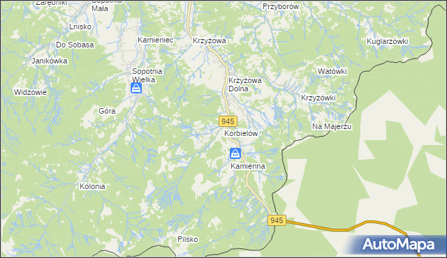 mapa Korbielów, Korbielów na mapie Targeo